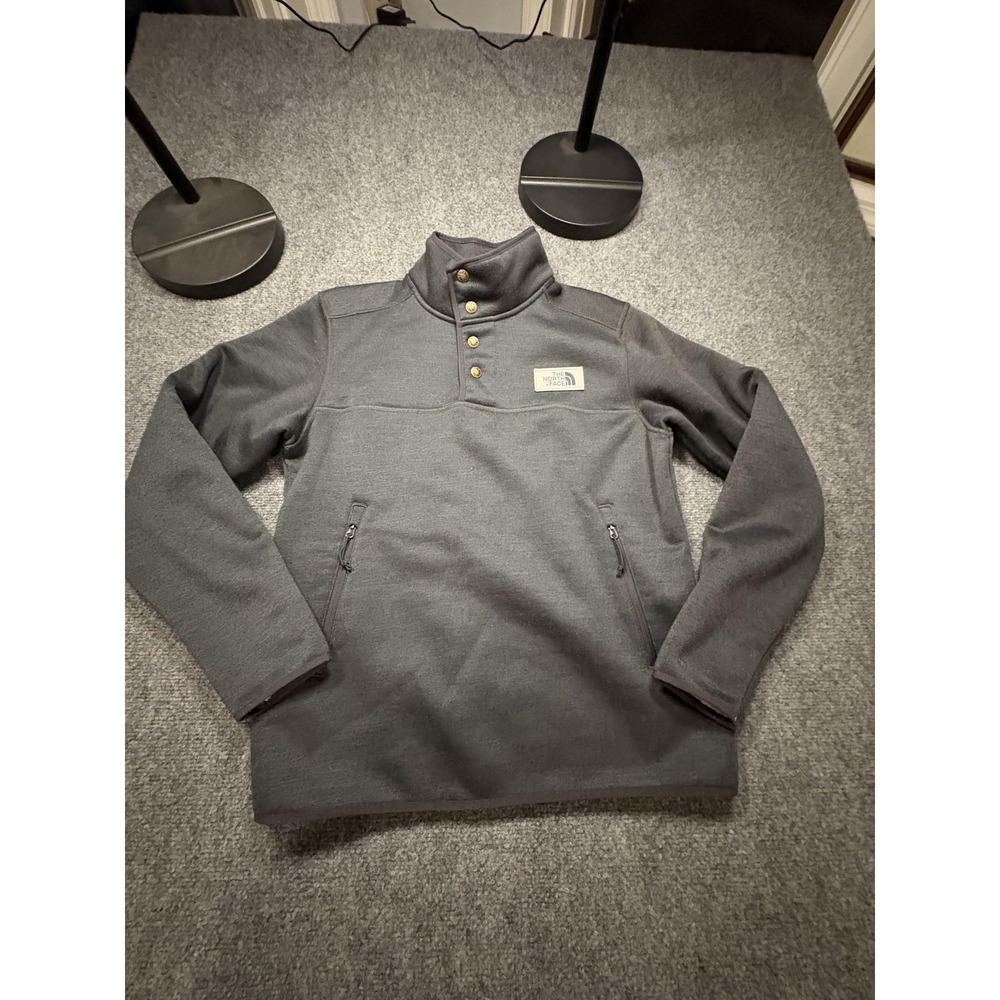 The North Face Fleece Jacket Mens Small Gray Sherpa Lined Snap Pullover Pockets